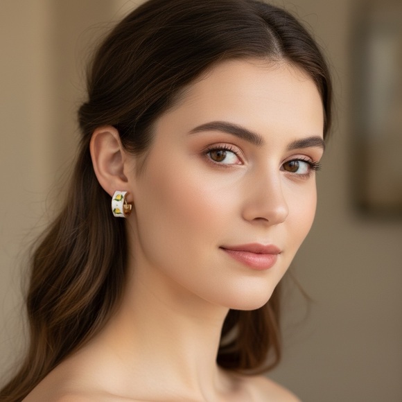 14k Gold Plated Fruity Lemon Hoop Earrings. New. - Picture 6 of 9